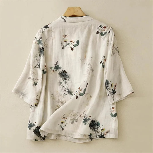 Elegant Cotton Floral Print Women’s Casual Top