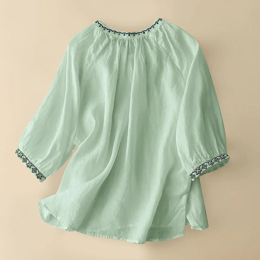 Pure Cotton Women’s Neck Embroidery Top