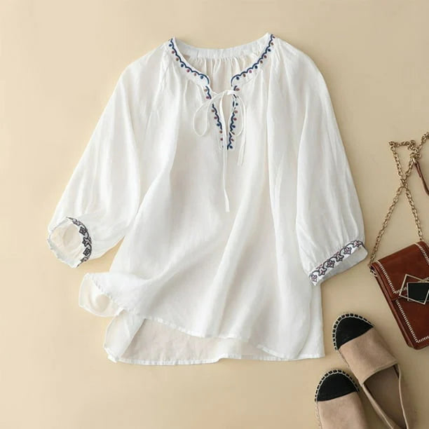 Pure Cotton Women’s Neck Embroidery Top