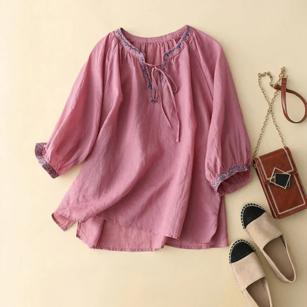 Pure Cotton Women’s Neck Embroidery Top