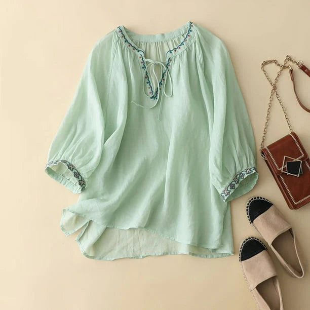 Pure Cotton Women’s Neck Embroidery Top