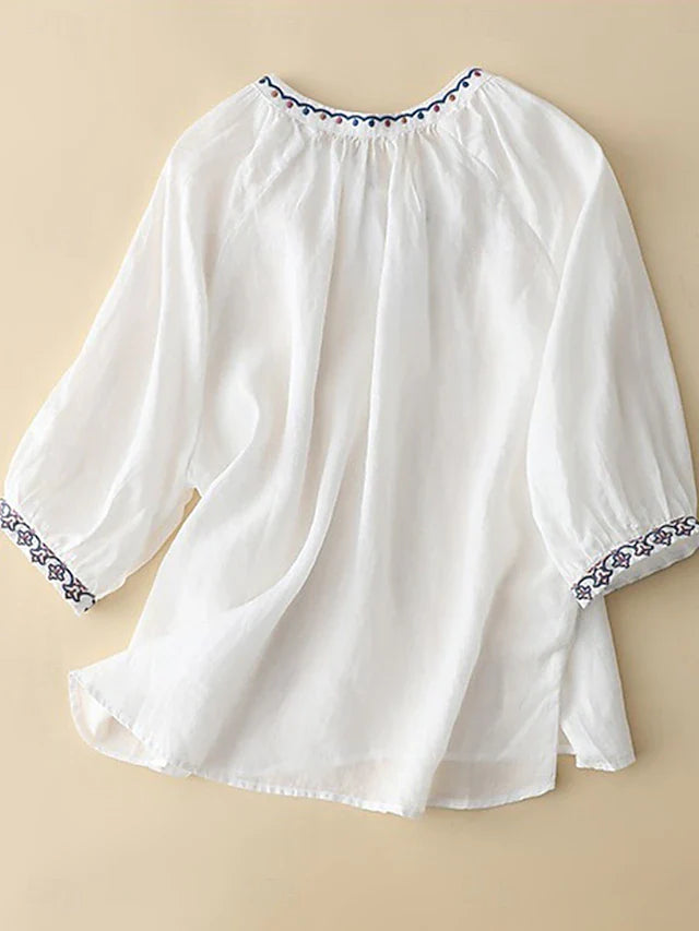 Pure Cotton Women’s Neck Embroidery Top